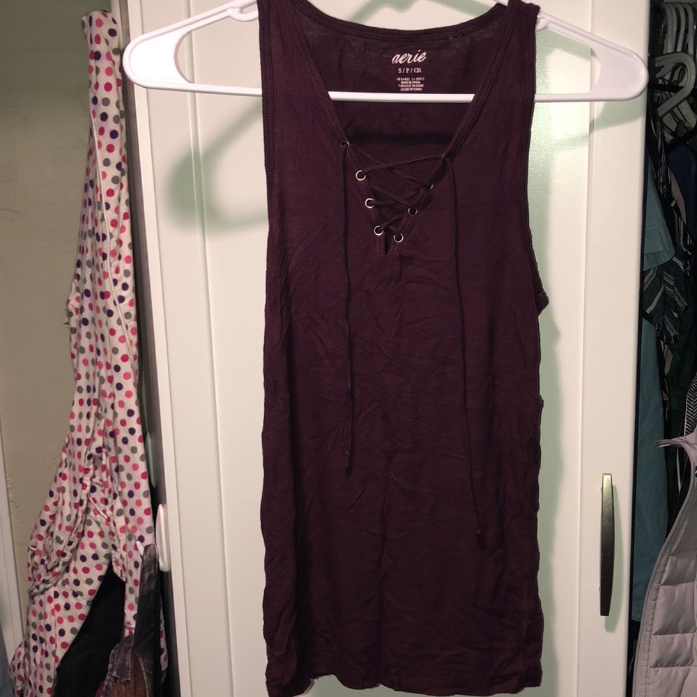 Lace up maroon tank top